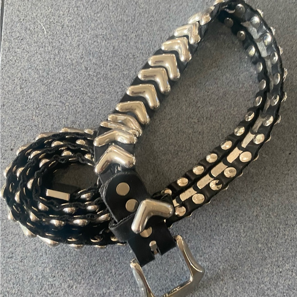 ITALY- Black Studded Belt with Silver Accents one of a kind